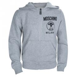 Pre Owned Moschino Kid Grey Zip Front Hooded Sweatshirt 8 Yrs