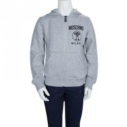 Pre Owned Moschino Kid Grey Zip Front Hooded Sweatshirt 8 Yrs