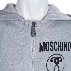 Pre Owned Moschino Kid Grey Zip Front Hooded Sweatshirt 8 Yrs