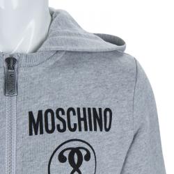 Pre Owned Moschino Kid Grey Zip Front Hooded Sweatshirt 8 Yrs