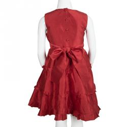 Pre Owned Oscar de la Renta Red Tafetta Tiered Ruffle Detail Dress 8 Yrs