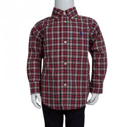 Pre Owned قميص رالف لورين قطن أحمر كاروهات بأكمام طويلة وأزرار أمامية سنتان