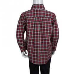 Pre Owned قميص رالف لورين قطن أحمر كاروهات بأكمام طويلة وأزرار أمامية سنتان