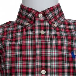 Pre Owned قميص رالف لورين قطن أحمر كاروهات بأكمام طويلة وأزرار أمامية سنتان