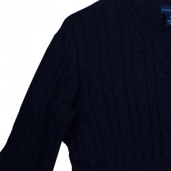 Pre Owned Ralph Lauren Navy Blue Cable Knit Henley Sweater 12-14 Yrs