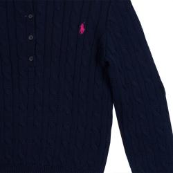 Pre Owned Ralph Lauren Navy Blue Cable Knit Henley Sweater 12-14 Yrs