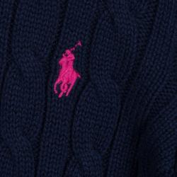 Pre Owned Ralph Lauren Navy Blue Cable Knit Henley Sweater 12-14 Yrs