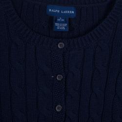 Pre Owned Ralph Lauren Navy Blue Cable Knit Henley Sweater 12-14 Yrs
