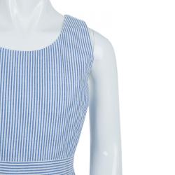Pre Owned Ralph Lauren Blue and White Striped Seersucker Sleeveless Tiered Dress 16 Yrs