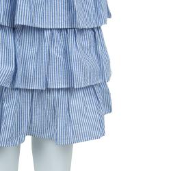 Pre Owned Ralph Lauren Blue and White Striped Seersucker Sleeveless Tiered Dress 16 Yrs