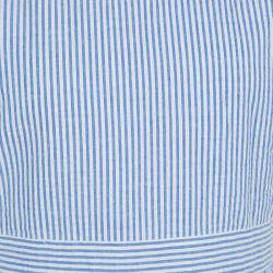 Pre Owned Ralph Lauren Blue and White Striped Seersucker Sleeveless Tiered Dress 16 Yrs