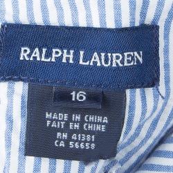 Pre Owned Ralph Lauren Blue and White Striped Seersucker Sleeveless Tiered Dress 16 Yrs