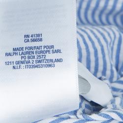 Pre Owned Ralph Lauren Blue and White Striped Seersucker Sleeveless Tiered Dress 16 Yrs