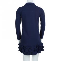 Pre Owned فستان بولو رالف لورين أزرق كحلي بأكمام طويلة وكشكشة بالأسفل 6 سنوات