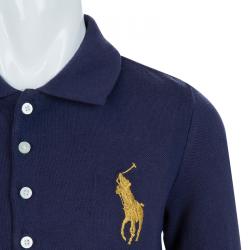 Pre Owned فستان بولو رالف لورين أزرق كحلي بأكمام طويلة وكشكشة بالأسفل 6 سنوات