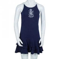 Pre Owned Ralph Lauren Navy Blue Jersey Sleeveless Ruffle Bottom Dress 6 Yrs