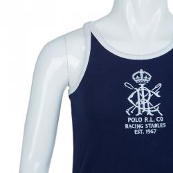 Pre Owned Ralph Lauren Navy Blue Jersey Sleeveless Ruffle Bottom Dress 6 Yrs