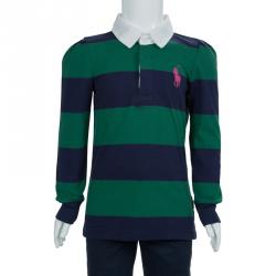 Pre Owned تي شيرت رالف لورين بولو أزرق وأخضر مخطط 6 سنوات