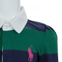 Pre Owned تي شيرت رالف لورين بولو أزرق وأخضر مخطط 6 سنوات