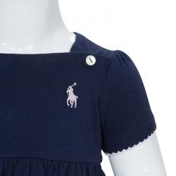 Pre Owned Ralph Lauren Navy Blue Knit Dress And Bloomer Set 6 Months