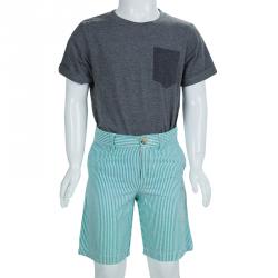 Pre Owned Polo By Ralph Lauren Green Seersucker Striped Bermuda Shorts 5 Yrs