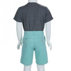 Pre Owned Polo By Ralph Lauren Green Seersucker Striped Bermuda Shorts 5 Yrs