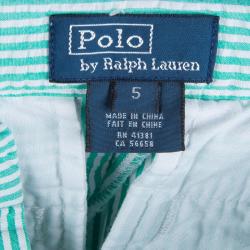 Pre Owned Polo By Ralph Lauren Green Seersucker Striped Bermuda Shorts 5 Yrs