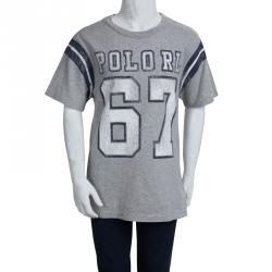 Pre Owned تي شيرت بولو باي رالف لورين رقبة مستديرة مطبوع رصاصي 8 سنوات