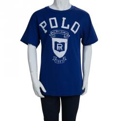 Pre Owned تي شيرت بولو باي رالف لورين رقبة مستديرة مطبوع أزرق 8 سنوات