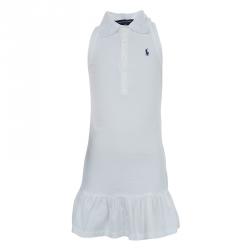 Pre Owned Ralph Lauren White Knit Eyelet Embroidered Collar Detail Sleeveless Dress 5 Yrs
