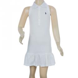 Pre Owned Ralph Lauren White Knit Eyelet Embroidered Collar Detail Sleeveless Dress 5 Yrs