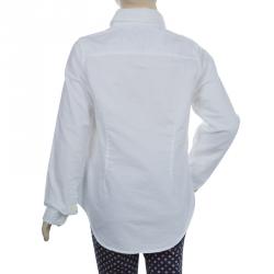 Pre Owned Ralph Lauren White Ruffle Detail Long Sleeve Button Down Cotton Shirt 8 Yrs