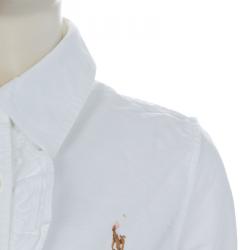 Pre Owned Ralph Lauren White Ruffle Detail Long Sleeve Button Down Cotton Shirt 8 Yrs