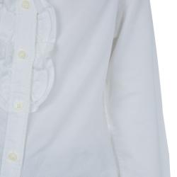 Pre Owned Ralph Lauren White Ruffle Detail Long Sleeve Button Down Cotton Shirt 8 Yrs