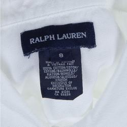 Pre Owned Ralph Lauren White Ruffle Detail Long Sleeve Button Down Cotton Shirt 8 Yrs
