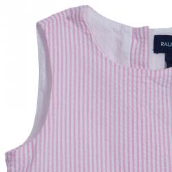 Pre Owned فستان رالف لورين نسيج قطني مخطط وردي بفيونكة وبدون أكمام سنتين