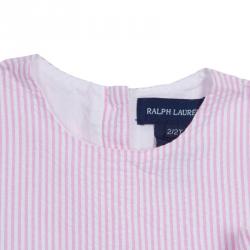 Pre Owned فستان رالف لورين نسيج قطني مخطط وردي  بفيونكة وبدون أكمام سنتين