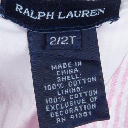 Pre Owned فستان رالف لورين نسيج قطني مخطط وردي بفيونكة وبدون أكمام سنتين