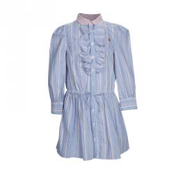 Pre Owned Ralph Lauren Blue Striped Ruffle Detail Shirt Dress 5 Yrs