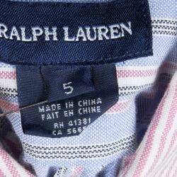 Pre Owned Ralph Lauren Blue Striped Ruffle Detail Shirt Dress 5 Yrs