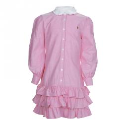 مملوكة مسبقًا Ralph Lauren Pink Tiered Ruffle Bottom Shirt Dress 6 Yrs
