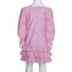 مملوكة مسبقًا Ralph Lauren Pink Tiered Ruffle Bottom Shirt Dress 6 Yrs
