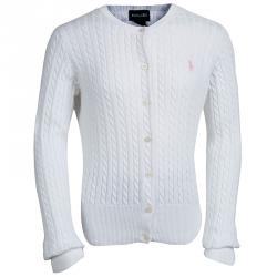 Pre Owned كارديغان رالف لورين تريكو أبيض بأزرار أمامية 8 - 10 سنوات