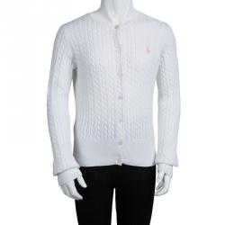 Pre Owned كارديغان رالف لورين تريكو أبيض بأزرار أمامية 8 - 10 سنوات