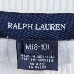 Pre Owned كارديغان رالف لورين تريكو أبيض بأزرار أمامية 8 - 10 سنوات