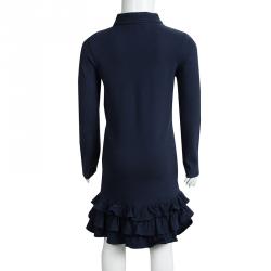Pre Owned Ralph Lauren Navy Blue Long Sleeve Ruffle Bottom Polo T-Shirt Dress 5 Yrs