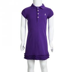 Pre Owned فستان تي شيرت بولو رالف لورين كشكشات سفلية بنفسجية 5 سنوات