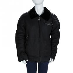 Roberto Cavalli Devils Black Leather Quilted Patch Detail Fur Lined Jacket 10 Yrs