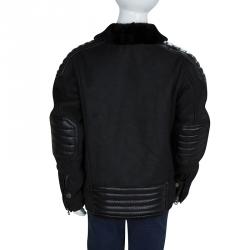 Roberto Cavalli Devils Black Leather Quilted Patch Detail Fur Lined Jacket 10 Yrs