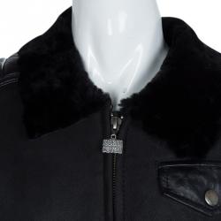 Roberto Cavalli Devils Black Leather Quilted Patch Detail Fur Lined Jacket 10 Yrs